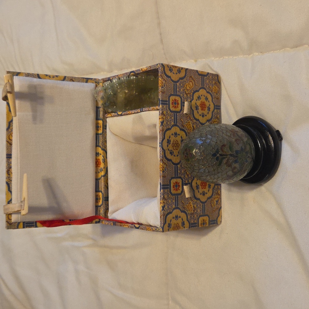 NEW! Vintage Cloisonne Plique A Jour Egg and Stand